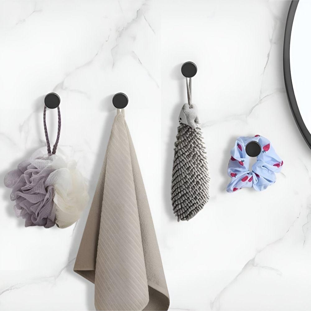 Adhesive Hooks for Bathroom Kitchen Towel Storage No-Drill Stainless Steel Robe Hanger Organizer Set Load Capacity 15 lbs Removable Wall Mou