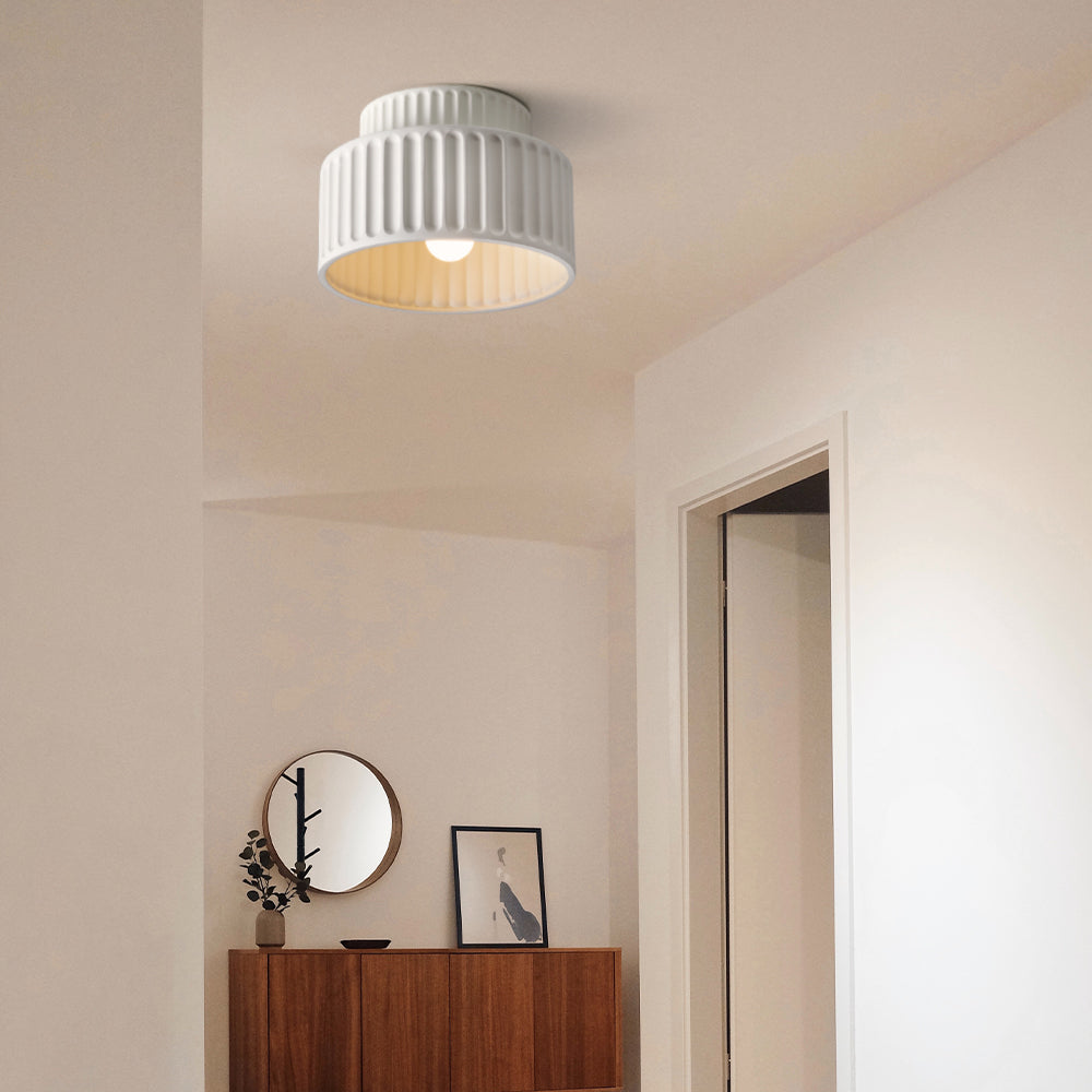 Flush Mount Resin Ceiling Light Fixture E27 Socket Textured Shade White for Kitchen Bedroom Hallway Low Profile Modern Minimalist Scandinavi