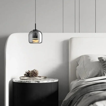 Glass Drop Ceiling Fixture 40 in Adjustable Height Cognac Smoke Gray Over Island Dining Table Modern Nordic Minimalist Hanging Lamp Bedroom
