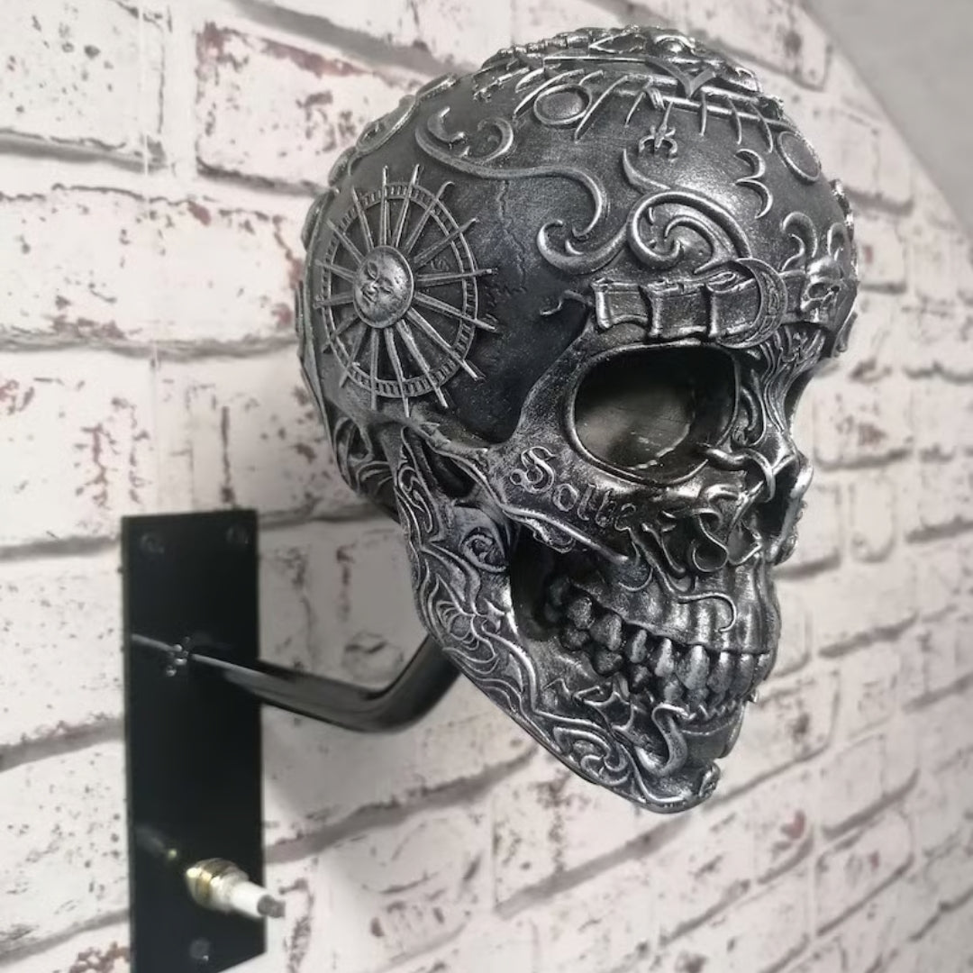 Skull Wall Mount Helmet Holder with Coat Hook for Motorcycle Gear Storage Rack Adjustable Organizer for Garage Entryway Workshop Man Cave