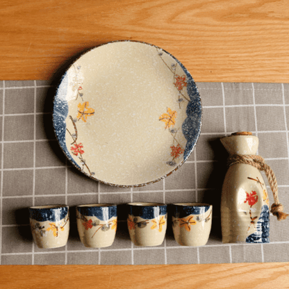 Handcrafted Ceramic Sake Serving Set Cherry Blossom Design Tokkuri Flagon Ochoko Cups Traditional Japanese Drinkware for Home Entertaining G