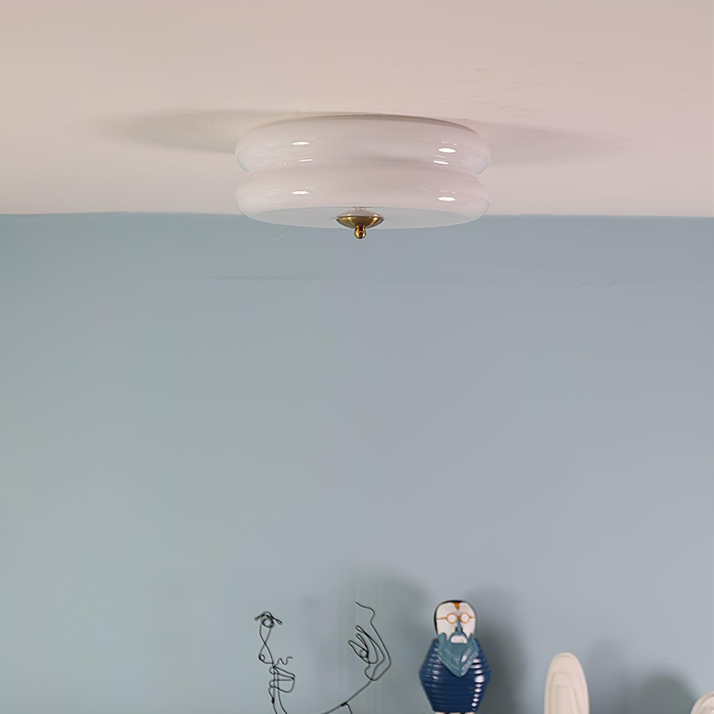 Round Flush Mount LED Fixture with 3 Color Temperatures Glass Metal 5 in Height for Bedroom Dining Room Kitchen Adjustable Kelvin Switch Mod