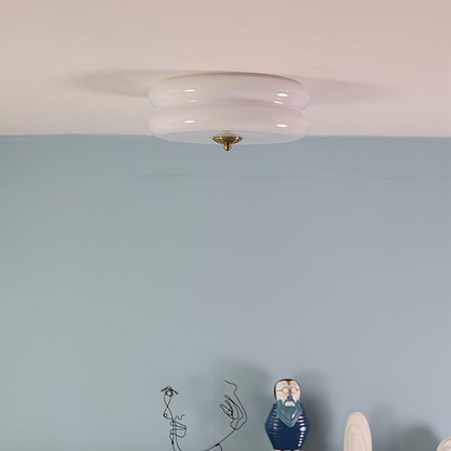 Round Flush Mount LED Fixture with 3 Color Temperatures Glass Metal 5 in Height for Bedroom Dining Room Kitchen Adjustable Kelvin Switch Mod