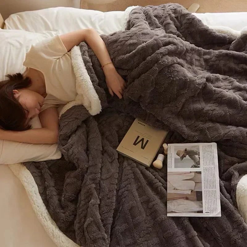 Reversible Sherpa Fleece Blanket Plush Microfiber Winter Throw for Bed Couch Queen King Twin Soft Warm Double-Sided Lightweight Machine