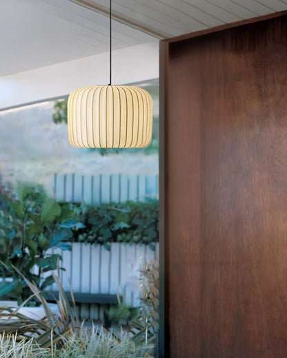 Fabric Drum Shade Hanging Light 22-Inch Neutral Tone for Dining Room Kitchen Island Modern Japandi Style E27 Socket