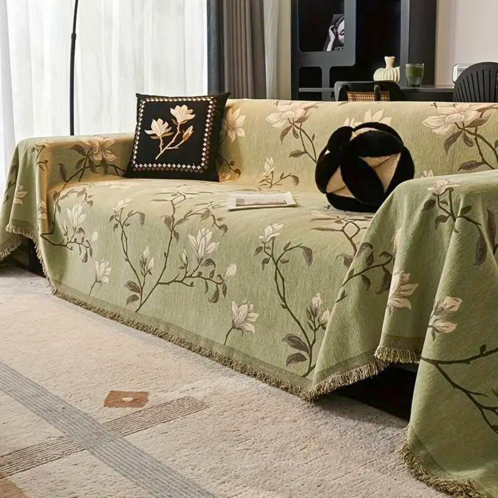 Viva Floral Sofa Cover - Durable Chenille, Elegant Vintage Design