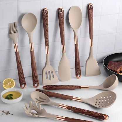 Heat-Resistant Silicone Kitchen Tool Set - 10-Piece Non-Stick Cooking Utensil Collection with Soft Grip Handles for Everyday Meal Prep