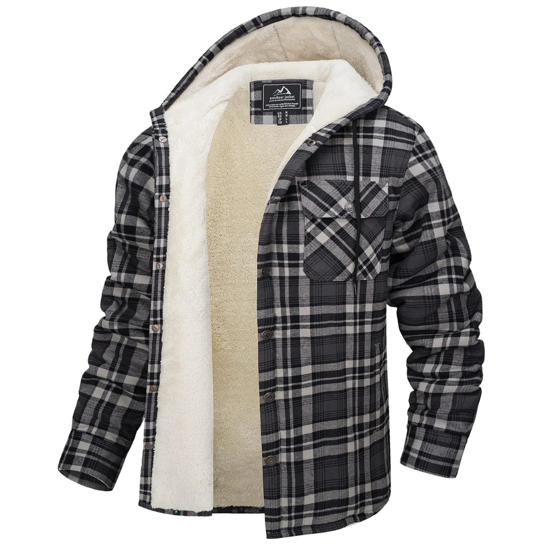 Hooded Flannel Shirt Jacket with Quilted Lining for Men – Thermal Button-Up Shacket for Fall & Winter