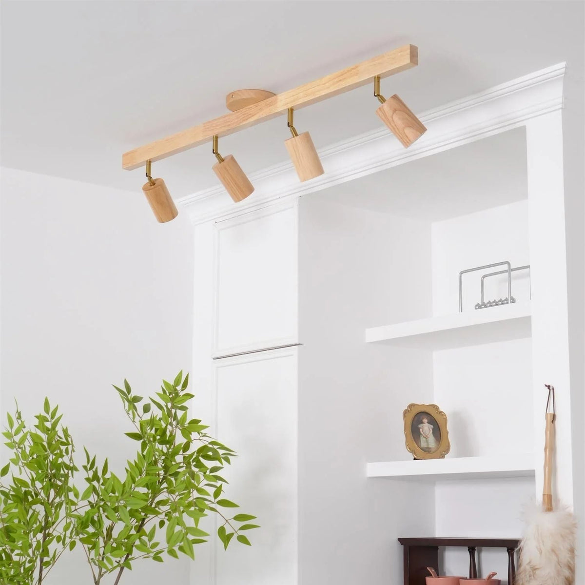 Adjustable LED Track Light 39 in Wood Finish Spotlight Bar Ceiling Mount for Kitchen Living Room Hallway Dining Room Modern Scandinavian Hom
