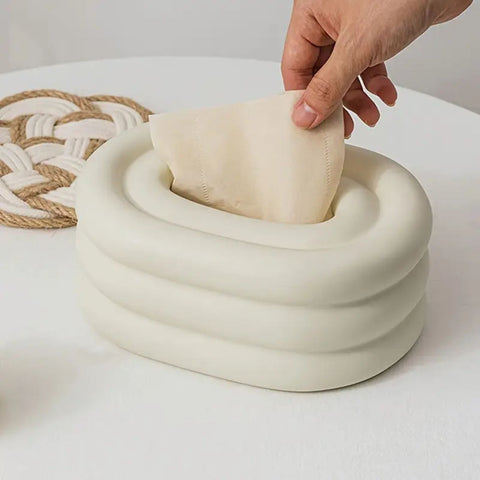 Lustre Tissue Box Holder - Premium Ceramic, Elegant Wind Ring Design