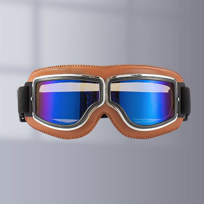 Retro Aviator Motorcycle Goggles with Padded Frame & Adjustable Strap for Men & Women