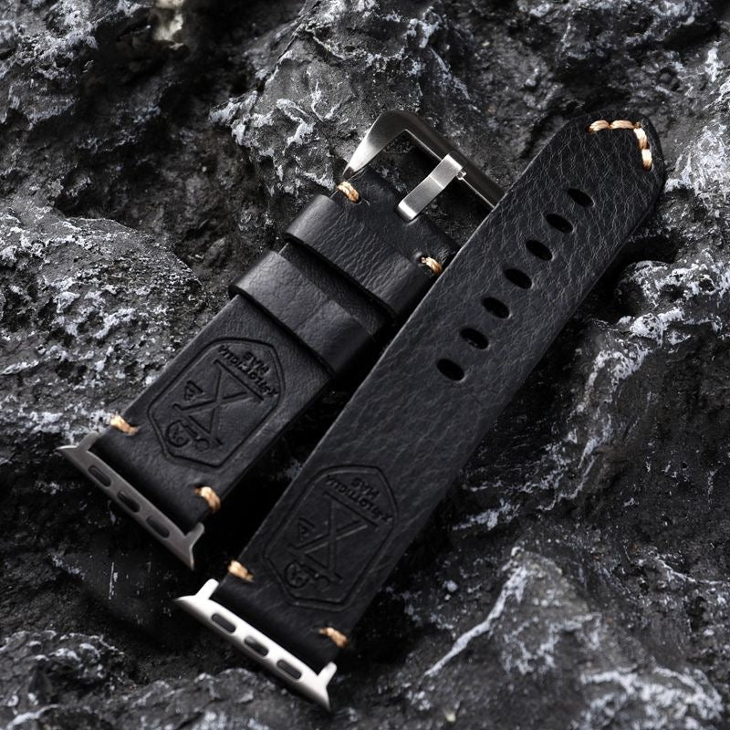 Vintage Full-Grain Leather Apple Watch Band | Handcrafted Strap with Patina Finish for 40mm 41mm 42mm 44mm 45mm 49mm | Classic Buckle Design