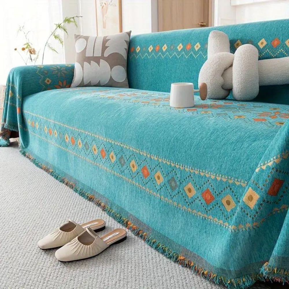 Chenille Throw Blanket with Tassels – Soft Microfiber Sofa Cover for Living Room, Bedroom & Office Décor