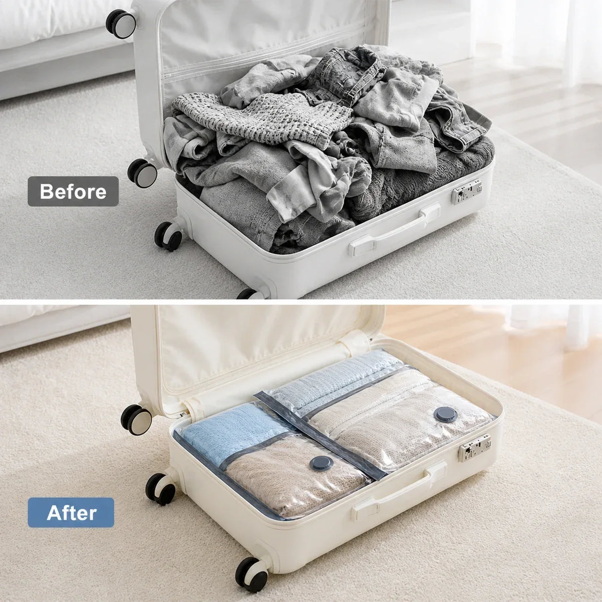 Space-Saver Compression Bags with Motorized Air Pump – 12-Piece Set for Travel, Closet Storage & Seasonal Clothing