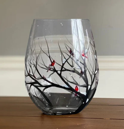 Hand-Painted Seasonal Tree Wine Glasses – Artisan Stemware with Four Seasons Design for Home & Gift