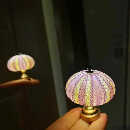 Sea Urchin Shell Night Light with Gold-Tone Base – Coastal Accent Lamp for Bedroom, Living Room & Nursery