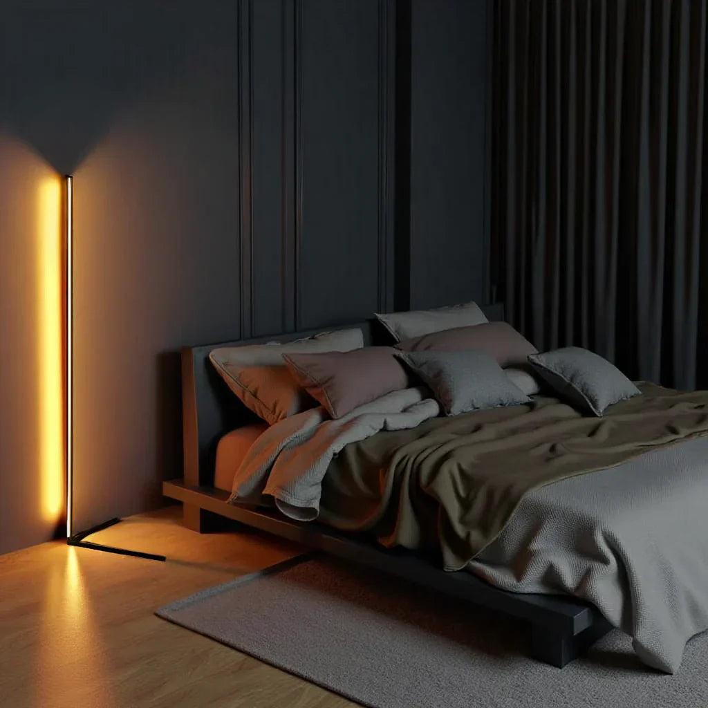 Wireless Remote LED Uplight with Adjustable Brightness for Bedroom, Living Room & Study Spaces | Modern Tall Pole Lamp in Black