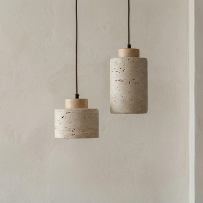 Textured Stone Shade Hanging Light with Natural Grain Finish for Kitchen Island Dining Room Modern Minimalist Ceiling Fixture