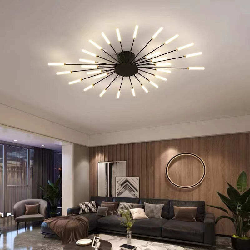 Starburst Flush Mount Ceiling Light Black Gold Modern Firework LED Fixture Bedroom Living Room Natural White Hardwired Indoor