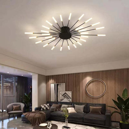 Starburst Flush Mount Ceiling Light Black Gold Modern Firework LED Fixture Bedroom Living Room Natural White Hardwired Indoor
