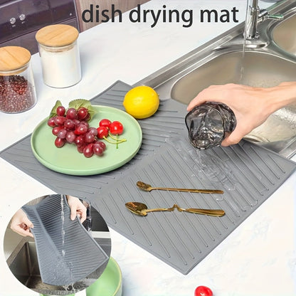 Silicone Drying Mat for Kitchen Counter – Heat Resistant, Non-Slip Dish Drainer Pad for Dishes, Glasses, Cookware | Dishwasher Safe