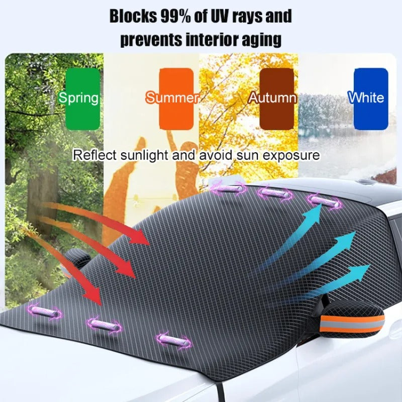 Magnetic Windshield Snow Cover for Cars – All-Season Protection from Ice, Frost & Sun – Easy Install with Built-In Magnets