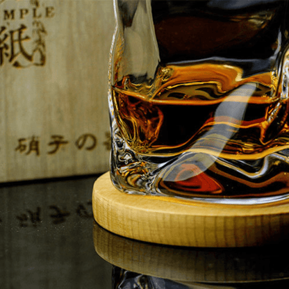 Hand-Cut Crystal Rocks Glass with Textured Facets for Bourbon Scotch & Spirits in Wood Box for Collectors