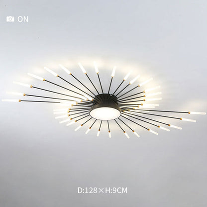 Linear Starburst Flush Mount Ceiling Light with LED Arrays for Living Room and Bedroom in Black or Gold Finish