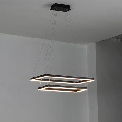 Multi-Tier Linear Suspension Fixture with Integrated LED, Adjustable Cable, Matte Black Metal Frame for Dining & Living Spaces
