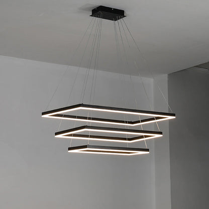 Multi-Tier Linear Suspension Fixture with Integrated LED, Adjustable Cable, Matte Black Metal Frame for Dining & Living Spaces