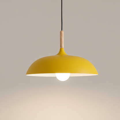 Modern Metal Pendant Light with Wood Detail – Adjustable Drop Ceiling Fixture for Dining, Kitchen & Living Room