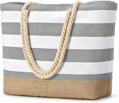 Ortekor Large Canvas Beach Tote Bag with Waterproof Design | Stylish & Sandproof Travel Essential for Summer Fun