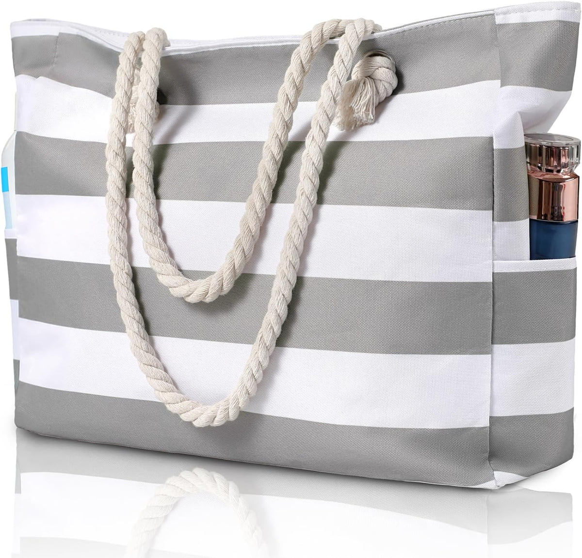 Oversized Zippered Tote with Sand-Resistant Lining for Pool Days & Travel | Water-Resistant Canvas Carryall