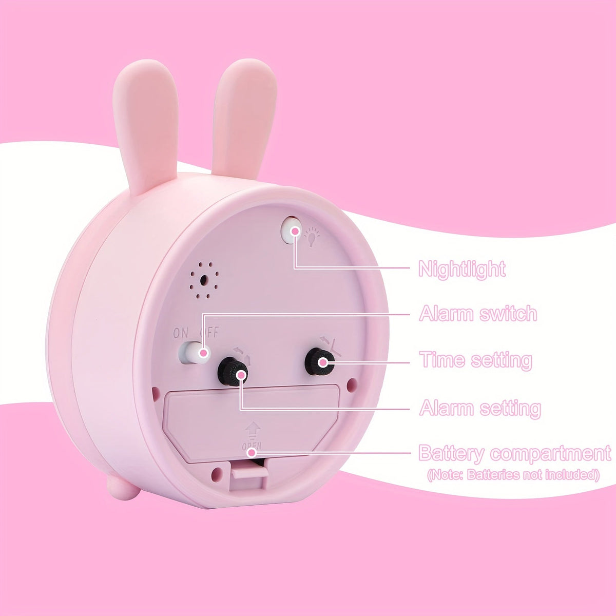 Silent Alarm Clock with Night Light for Kids – Bunny Design, No Ticking Sound, Bedside Lamp Function for Boys & Girls Bedroom