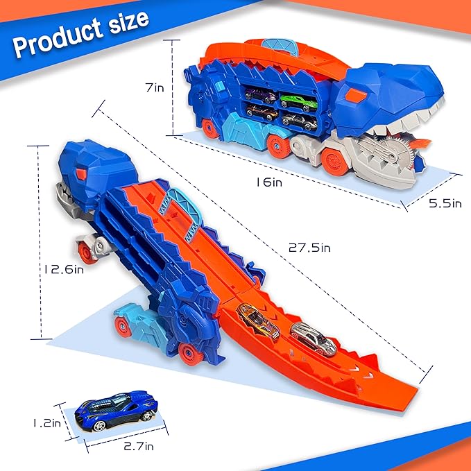 Dino Racer | Folding Dinosaur Transporter Car Set with 2 Die-Cast Cars | Engaging Design for Thrilling Playtime