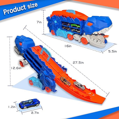 Dino Racer | Folding Dinosaur Transporter Car Set with 2 Die-Cast Cars | Engaging Design for Thrilling Playtime