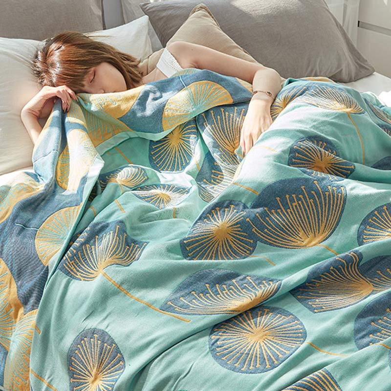 Reversible Cotton Quilt King Size Lightweight Coverlet Bedspread Dandelion Floral Print Breathable Summer Blanket for Bedroom Couch Air