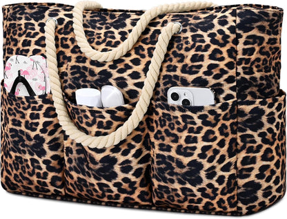 Oversized Water-Resistant Shoulder Tote with Secure Zip Top & 7 Compartments for Towels, Gear & Essentials
