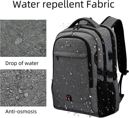 Travel Backpack with USB Charging Port for Laptops up to 17 Inches | Water-Resistant Daypack with Anti-Theft Pocket for Business Work School