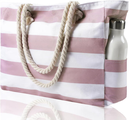 Zippered Canvas Beach Bag for Women – Waterproof Tote with Pockets for Pool, Travel & Everyday Errands – Sand-Resistant Shoulder Carryall