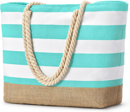 Ortekor Large Canvas Beach Tote Bag with Waterproof Design | Stylish & Sandproof Travel Essential for Summer Fun
