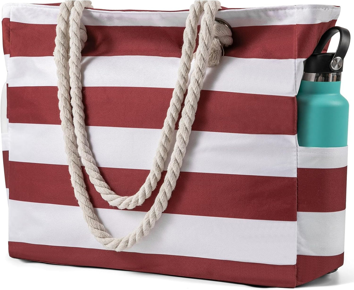 Oversized Zippered Tote with Sand-Resistant Lining for Pool Days & Travel | Water-Resistant Canvas Carryall