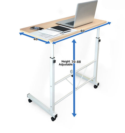 Rolling Height-Adjustable Laptop Desk with Steel Frame & Wheels – Portable Workstation for Bedside, Sofa, Home Office & Living Room Use – Mo