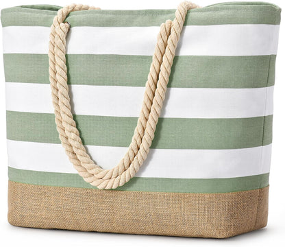 Ortekor Large Canvas Beach Tote Bag with Waterproof Design | Stylish & Sandproof Travel Essential for Summer Fun