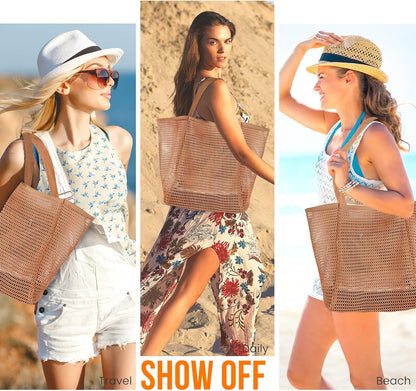 Summer Vibes | Mesh Beach Tote Bag with Large Inner Pocket | Sandproof Design for Effortless Travel