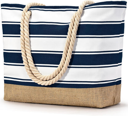 Ortekor Large Canvas Beach Tote Bag with Waterproof Design | Stylish & Sandproof Travel Essential for Summer Fun