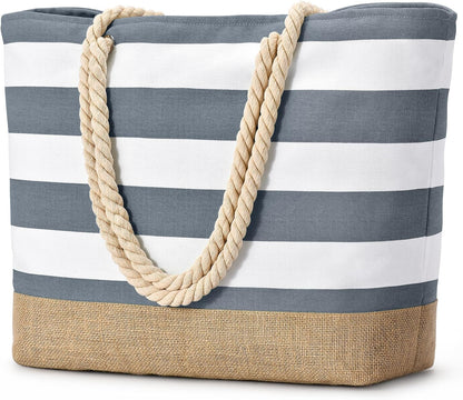 Ortekor Large Canvas Beach Tote Bag with Waterproof Design | Stylish & Sandproof Travel Essential for Summer Fun