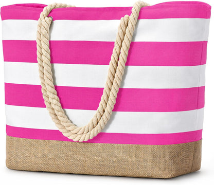 Ortekor Large Canvas Beach Tote Bag with Waterproof Design | Stylish & Sandproof Travel Essential for Summer Fun