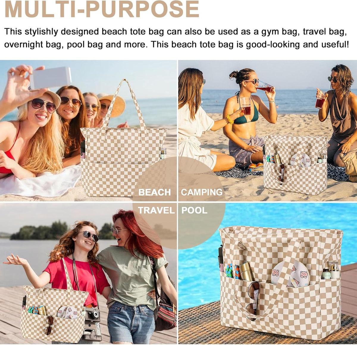 Ortekor Waterproof Beach Tote Bag with Wet Compartment | Extra Large Carry-On for Weekend Travel