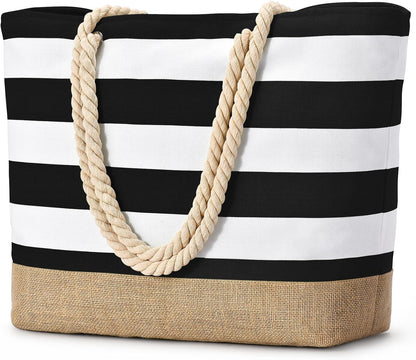 Ortekor Large Canvas Beach Tote Bag with Waterproof Design | Stylish & Sandproof Travel Essential for Summer Fun